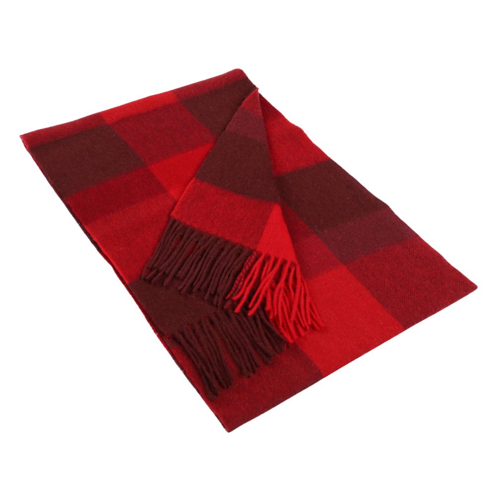 Red and burgundy large check scarf in 100% wool – York (1)