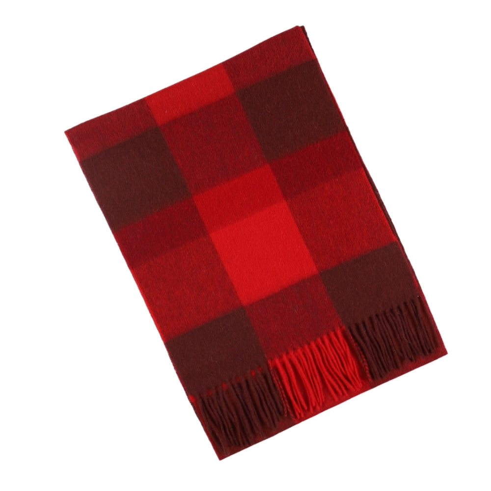 Red and burgundy large check scarf in 100% wool – York (6)