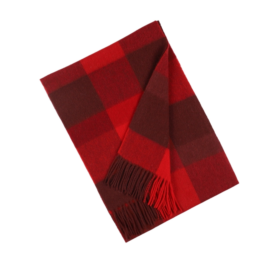 Red and burgundy large check scarf in 100% wool – York (3)