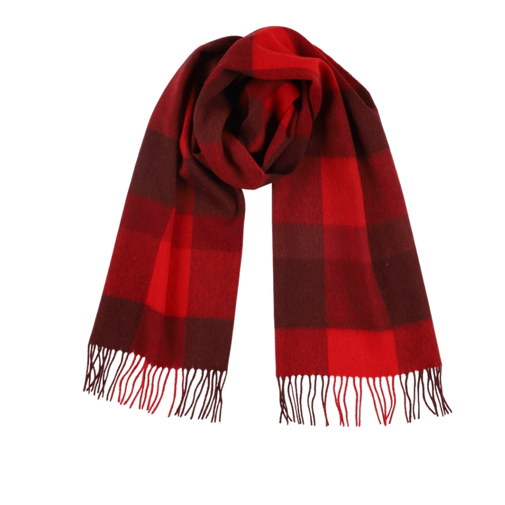 Red and burgundy large check scarf in 100% wool – York (4)